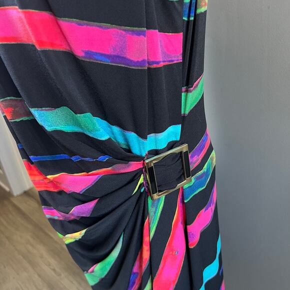 Tahari ASL Black Multicolored Striped Sheath Dress Size 14 - Picture 5 of 8